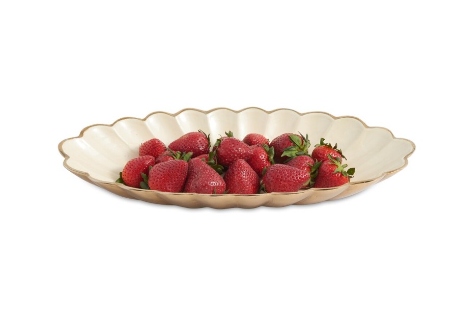 Julia Knight Decor | Peony 16" Oval Bowl Gold Snow