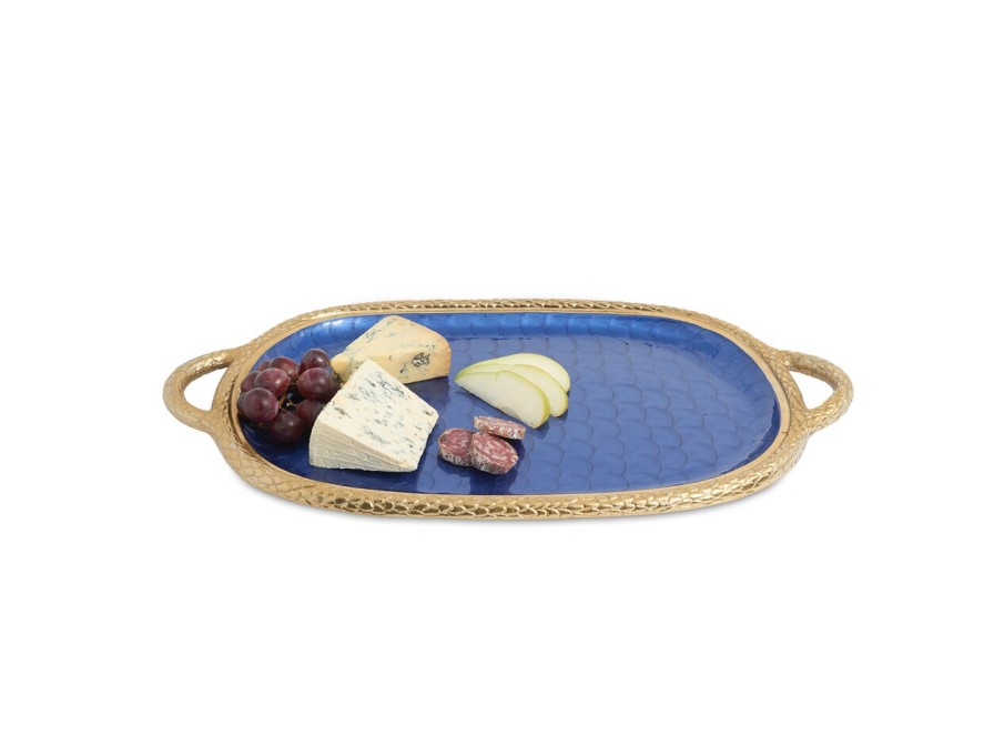 Julia Knight Decor | Florentine 22.5" Handled Tray Gold Sapphire