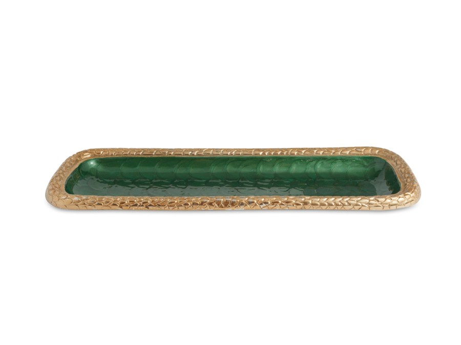 Julia Knight Platters & Trays | Florentine 16" Rectangular Tray Gold Emerald