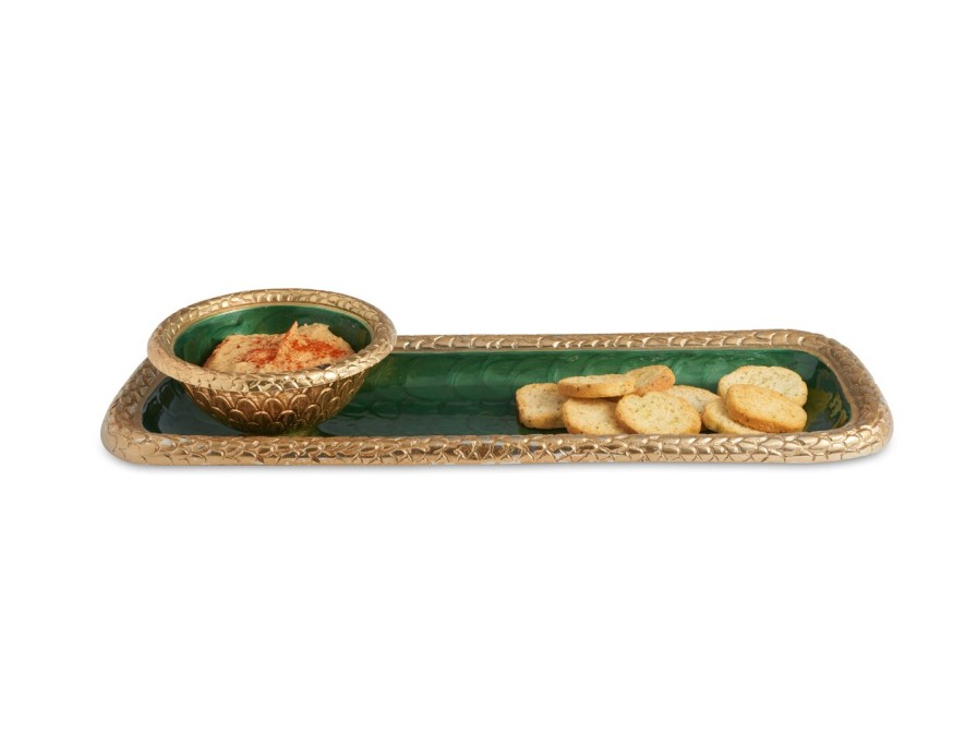 Julia Knight Platters & Trays | Florentine 16" Rectangular Tray Gold Emerald