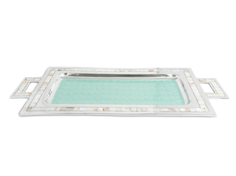 Julia Knight Serving Trays With Handles | Classic 25" Rectangular Tray W/Handles Aqua