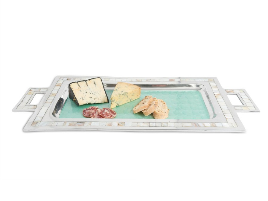 Julia Knight Serving Trays With Handles | Classic 25" Rectangular Tray W/Handles Aqua