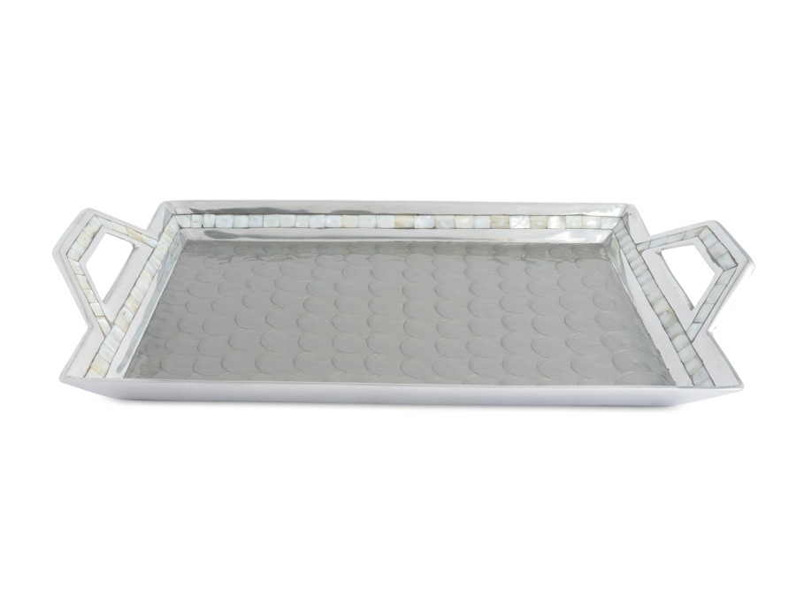 Julia Knight Table Accessories | Classic 21" Beveled Tray W/Handles Platinum