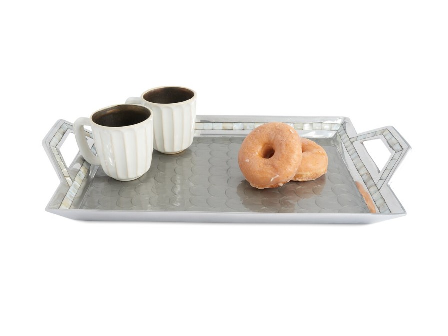 Julia Knight Table Accessories | Classic 21" Beveled Tray W/Handles Platinum