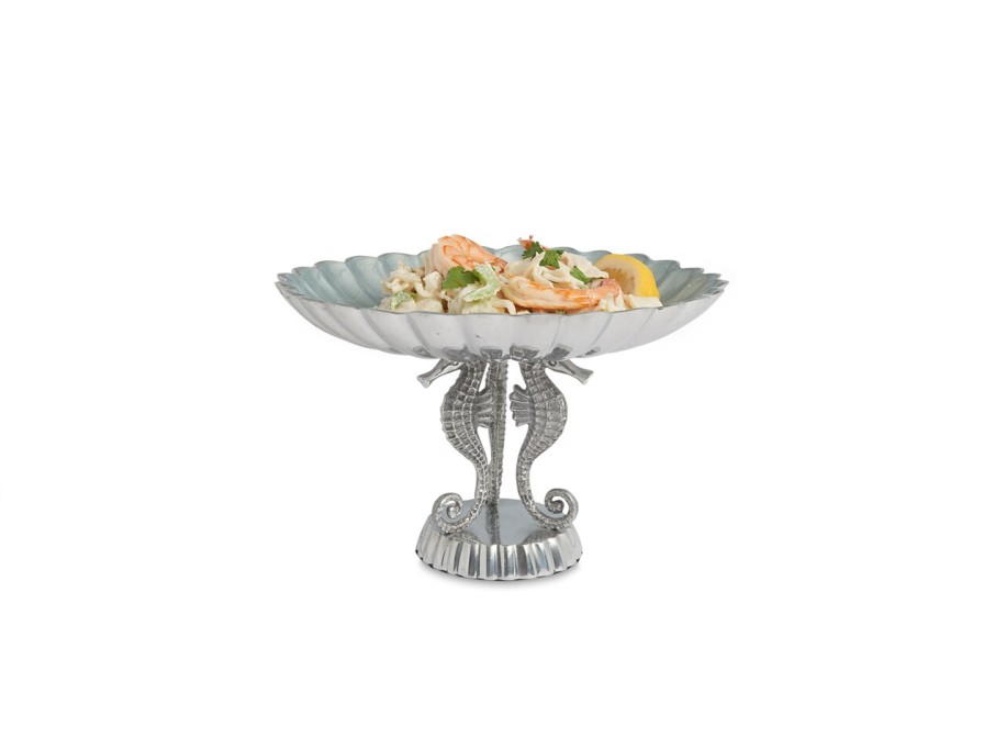 Julia Knight Bowls | Sea Horse 10" Pedestal Bowl Hydrangea