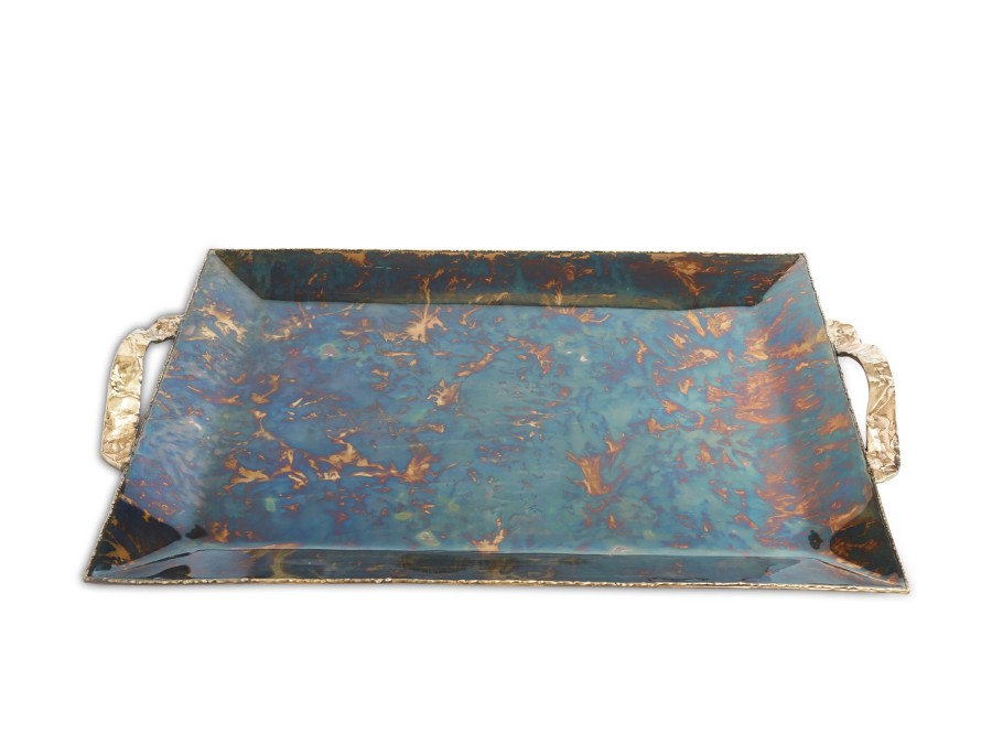 Julia Knight Serving Trays With Handles | Sierra 20" Rectangular Tray Rainbow Bronze