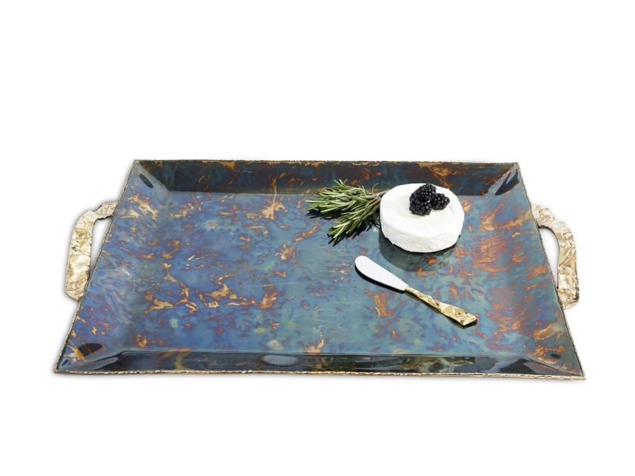 Julia Knight Serving Trays With Handles | Sierra 20" Rectangular Tray Rainbow Bronze