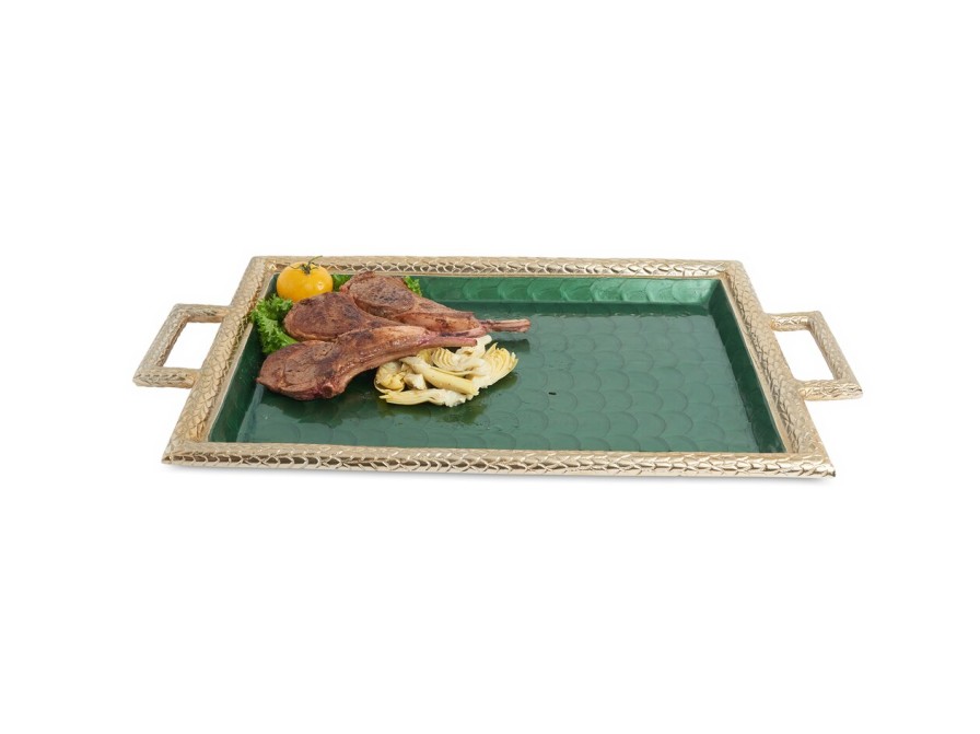 Julia Knight Decor | Florentine 23" Beveled Tray With Handles Gold Emerald