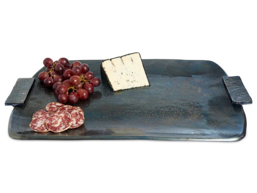 Julia Knight Platters & Trays | Eclipse 21" Rectangular Tray With Handles Steel Blue