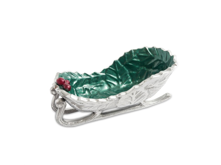 Julia Knight Bowls | Holly Sprig 8" Sleigh Bowl Emerald