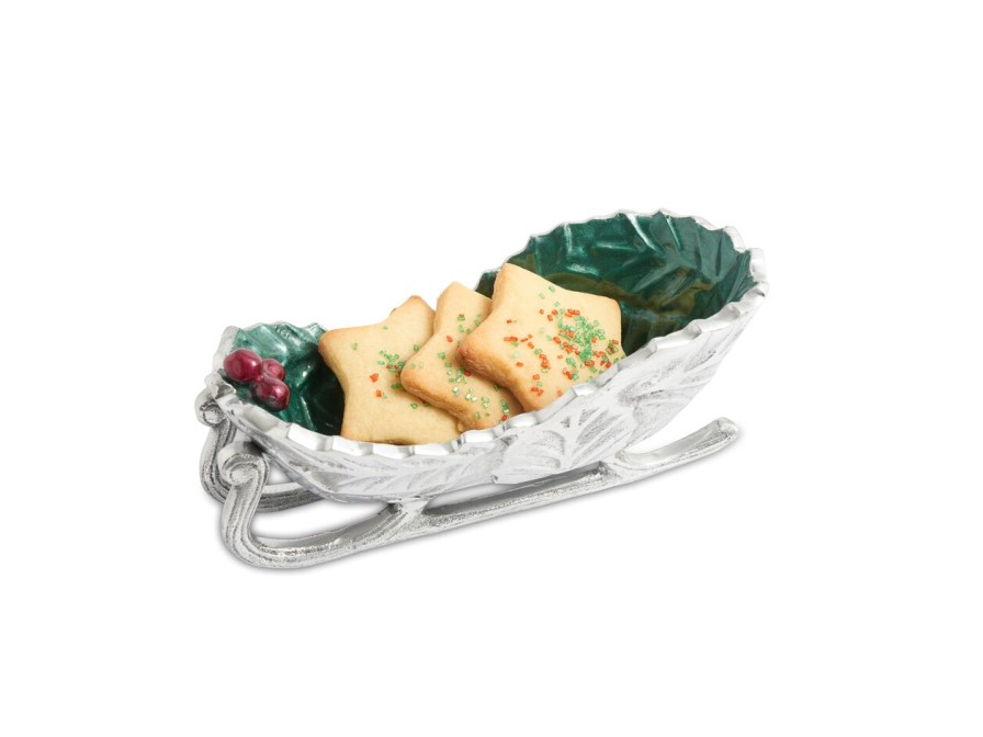 Julia Knight Bowls | Holly Sprig 8" Sleigh Bowl Emerald