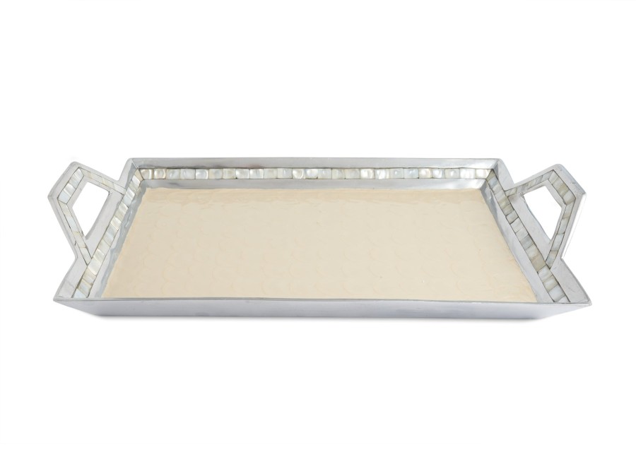 Julia Knight Decor | Classic 21" Beveled Tray W/Handles Snow