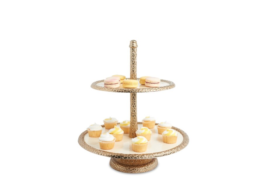 Julia Knight Cake Stands | Florentine 13.5" Two-Tiered Server Gold Snow