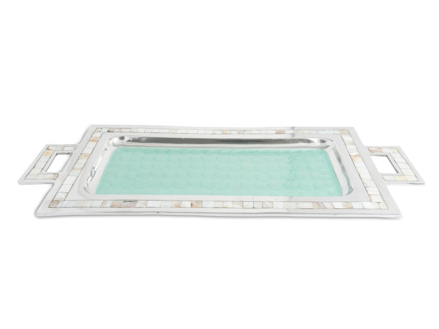 Julia Knight Decor | Classic 25" Rectangular Tray W/Handles Aqua