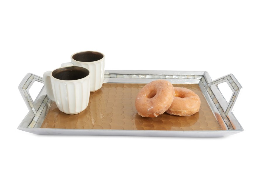 Julia Knight Serving Trays With Handles | Classic 21" Beveled Tray W/Handles Toffee