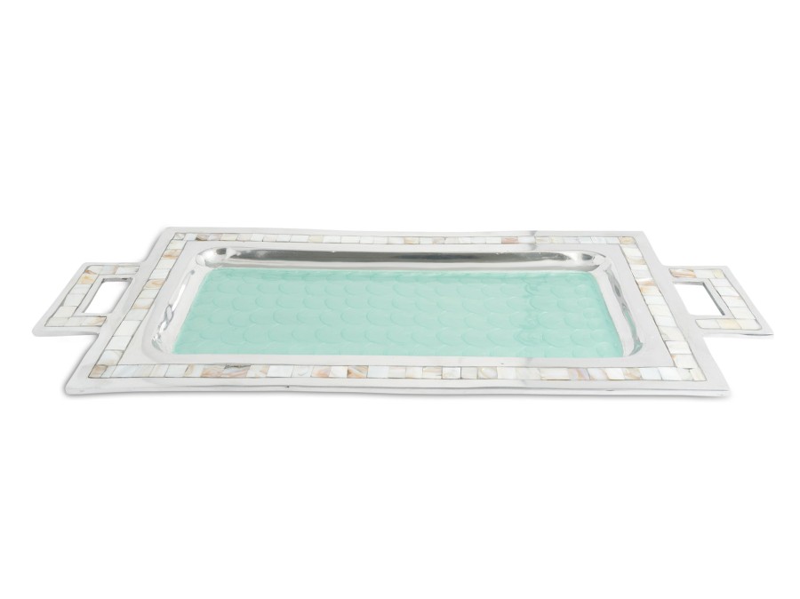 Julia Knight Platters & Trays | Classic 25" Rectangular Tray W/Handles Aqua