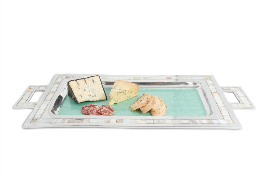 Julia Knight Platters & Trays | Classic 25" Rectangular Tray W/Handles Aqua