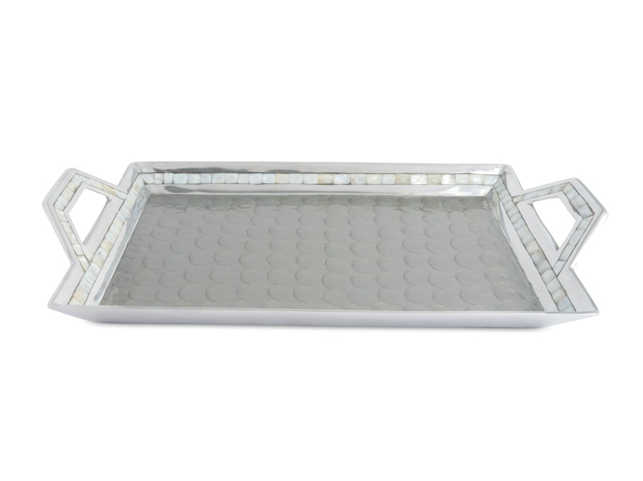 Julia Knight Decor | Classic 21" Beveled Tray W/Handles Platinum