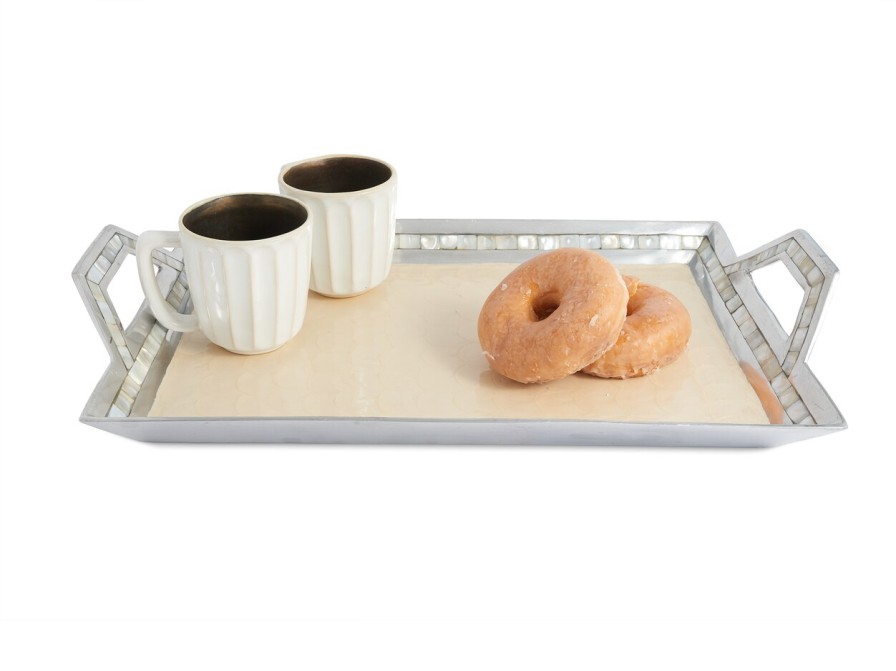 Julia Knight Serving Trays With Handles | Classic 21" Beveled Tray W/Handles Snow