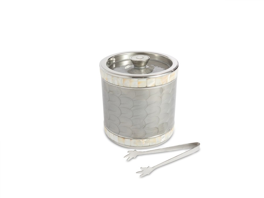 Julia Knight Barware | Classic 8" Jumbo Double Walled Ice Bucket With Tongs Platinum