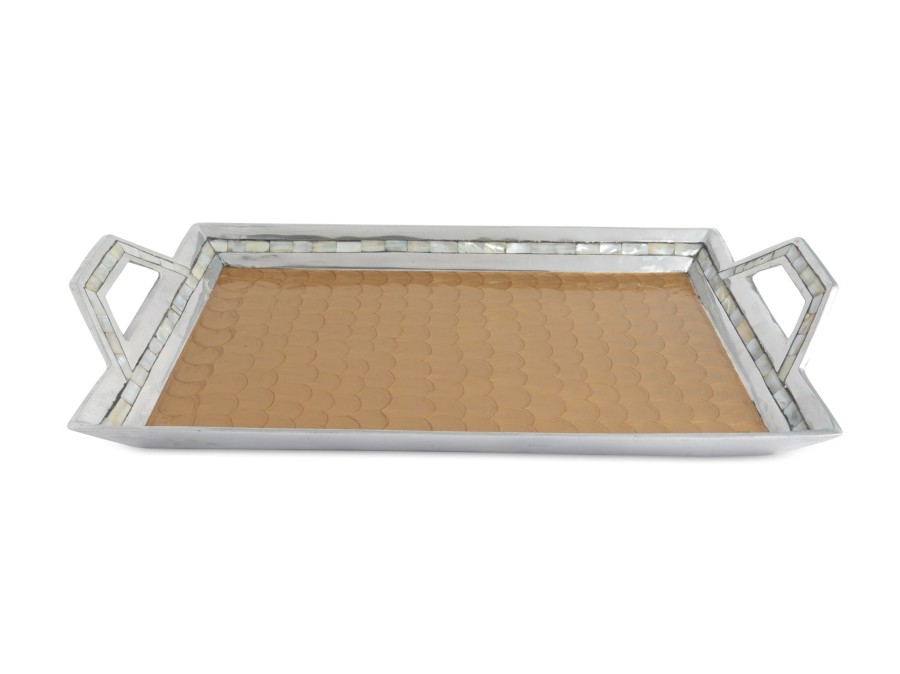 Julia Knight Table Accessories | Classic 21" Beveled Tray W/Handles Toffee