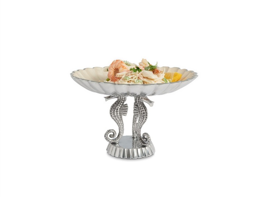 Julia Knight Bowls | Sea Horse 10" Pedestal Bowl Snow