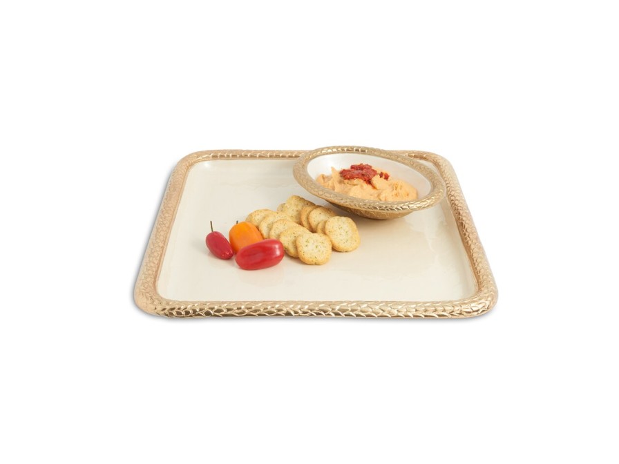 Julia Knight Decor | Florentine 15" Square Tray Gold Snow