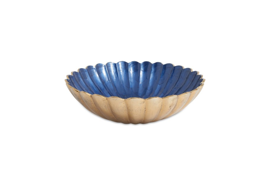 Julia Knight Decor | Peony 15" Round Bowl Gold Sapphire