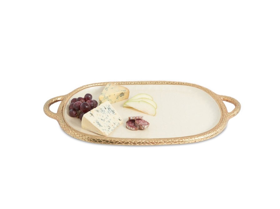 Julia Knight Serving Trays With Handles | Florentine 22.5" Handled Tray Gold Snow